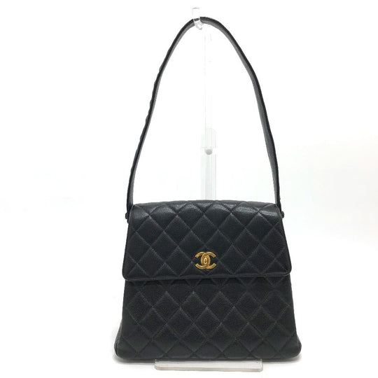 CHANEL Shoulder Bag Caviar skin black COCO Mark Matrasse CC