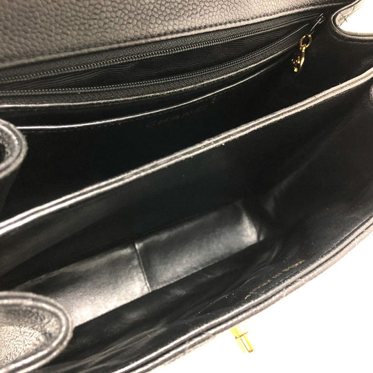 CHANEL Shoulder Bag Caviar skin black COCO Mark Matrasse CC