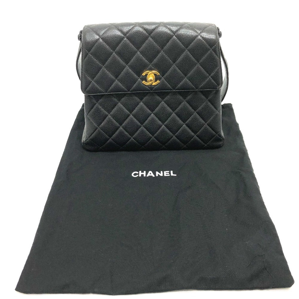 CHANEL Shoulder Bag Caviar skin black COCO Mark Matrasse CC