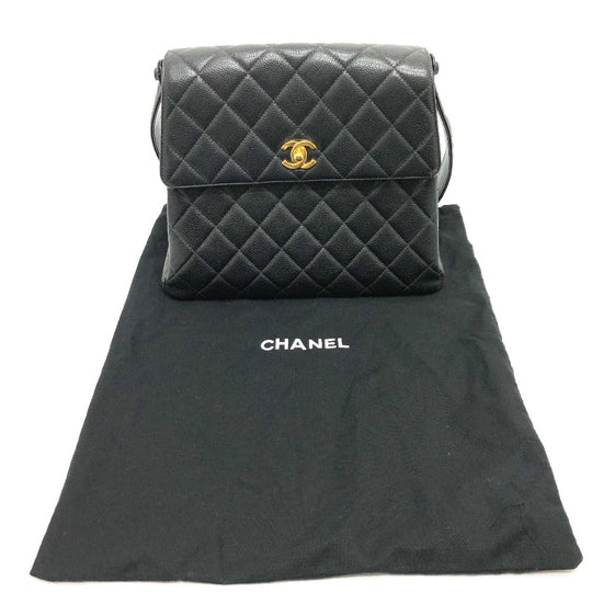 CHANEL Shoulder Bag Caviar skin black COCO Mark Matrasse CC