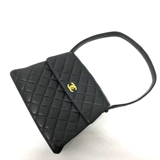 CHANEL Shoulder Bag Caviar skin black COCO Mark Matrasse CC