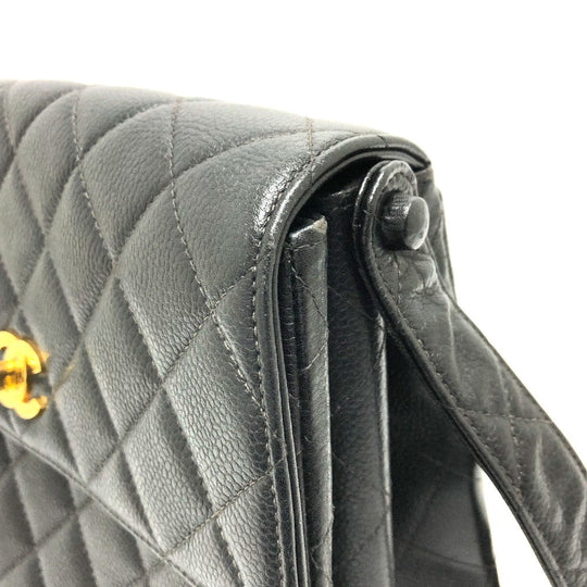 CHANEL Shoulder Bag Caviar skin black COCO Mark Matrasse CC