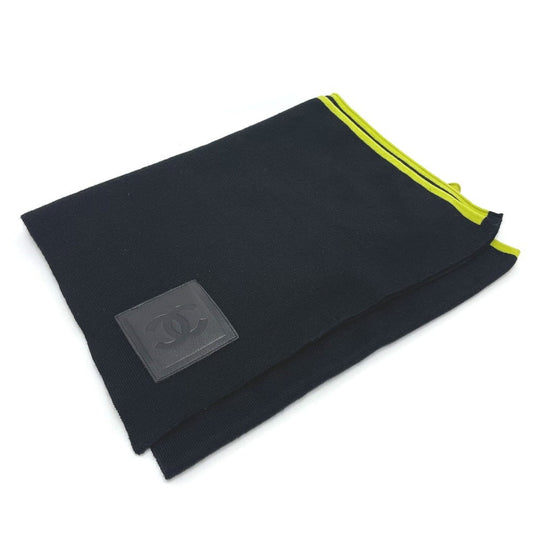 CHANEL Scarf Wool/Cashmere, Wool/Silk/Cashmere black x fluorescent green Sports CC COCO Mark unisex(Unisex) Used Authentic