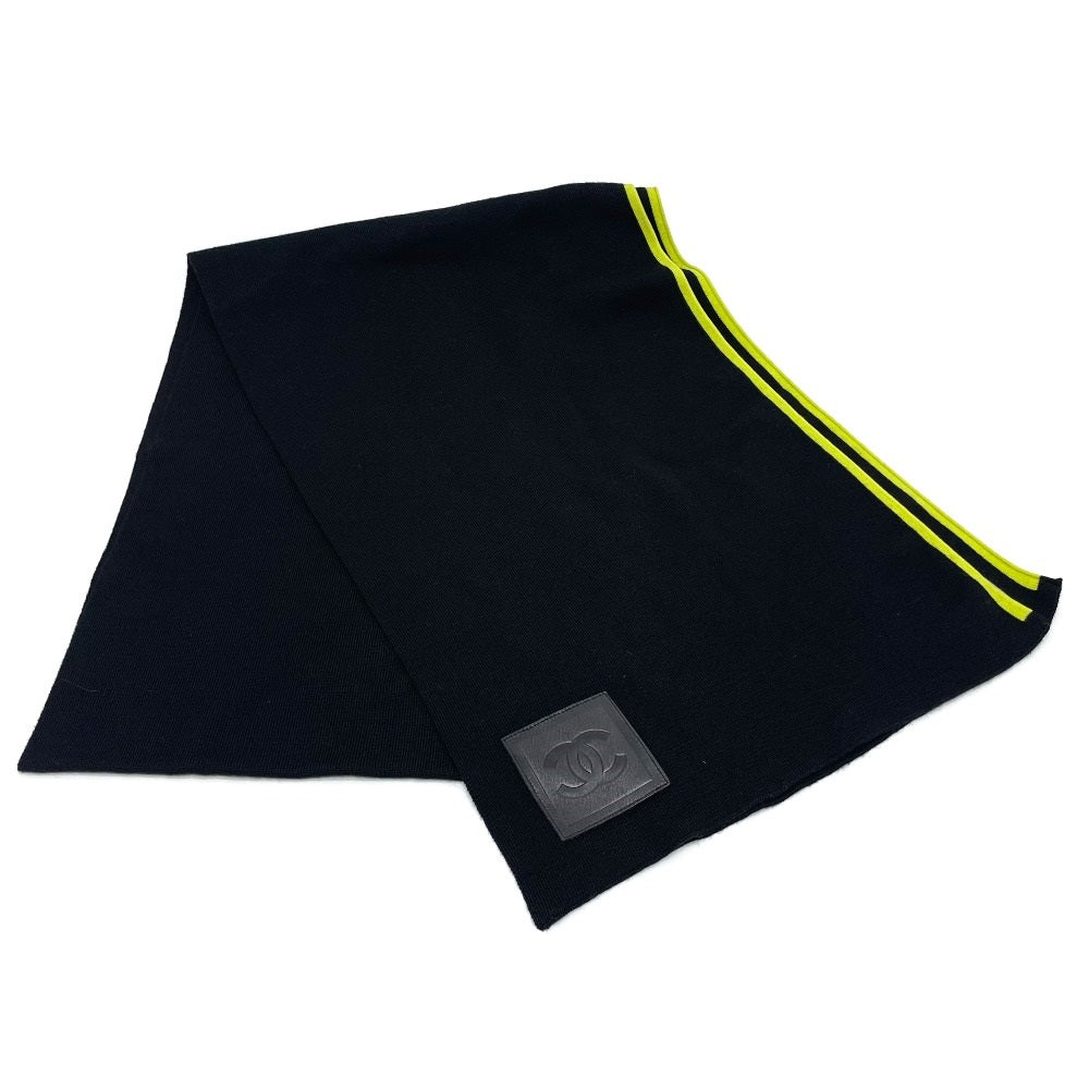 CHANEL Scarf Wool/Cashmere, Wool/Silk/Cashmere black x fluorescent green Sports CC COCO Mark unisex(Unisex) Used Authentic