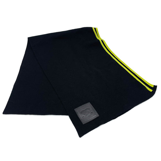 CHANEL Scarf Wool/Cashmere, Wool/Silk/Cashmere black x fluorescent green Sports CC COCO Mark unisex(Unisex) Used Authentic