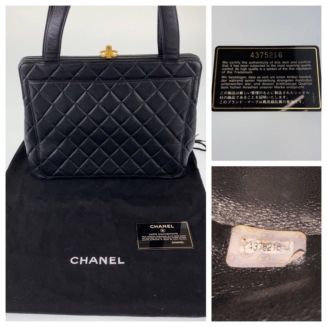 CHANEL Tote Bag Caviar Skin, Metal Black Gold Metal Tote Bag Shoulder Bag Handbag COCO Mark Matrasse Turn lock Women Used Authentic