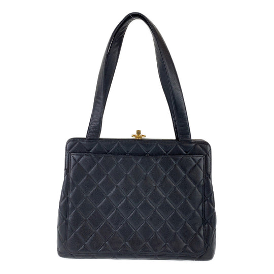 CHANEL Tote Bag Caviar Skin, Metal Black Gold Metal Tote Bag Shoulder Bag Handbag COCO Mark Matrasse Turn lock Women Used Authentic