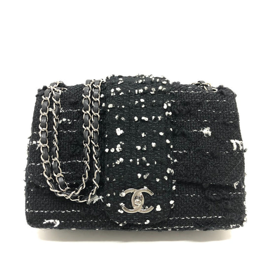 CHANEL Shoulder Bag tweed black COCO Mark