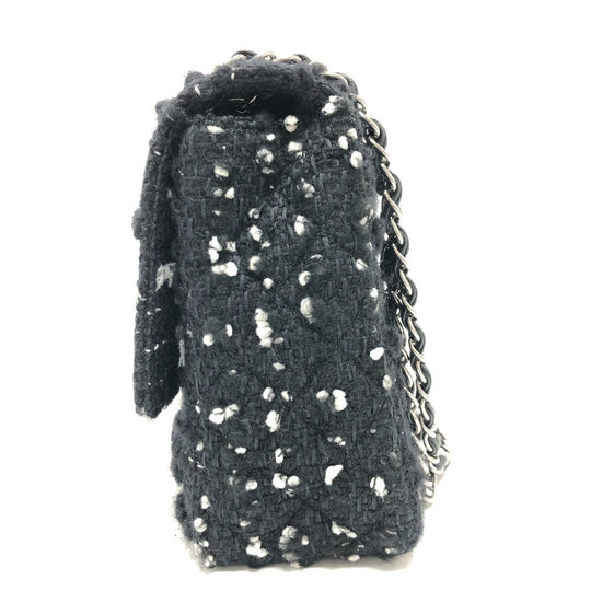 CHANEL Shoulder Bag tweed black COCO Mark