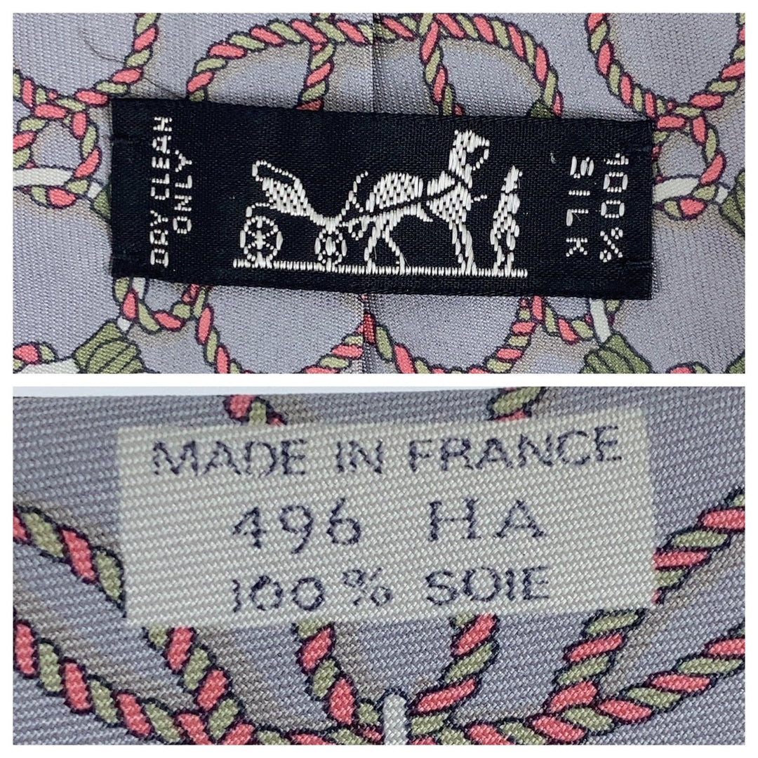 HERMES tie silk Grey Pink Multicolor Overall handle