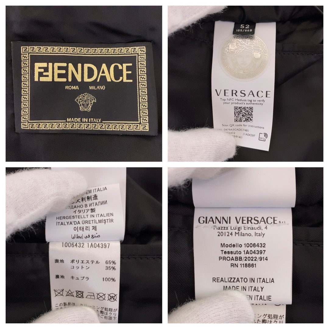 FENDI tailored jacket Polyester, Cotton Brown Zucca Pattern Medusa Jacquard Blazer Jacket FENDACE Fender Zucca Pattern Medusa Fendi Versace collaboration mens 52 Used Authentic