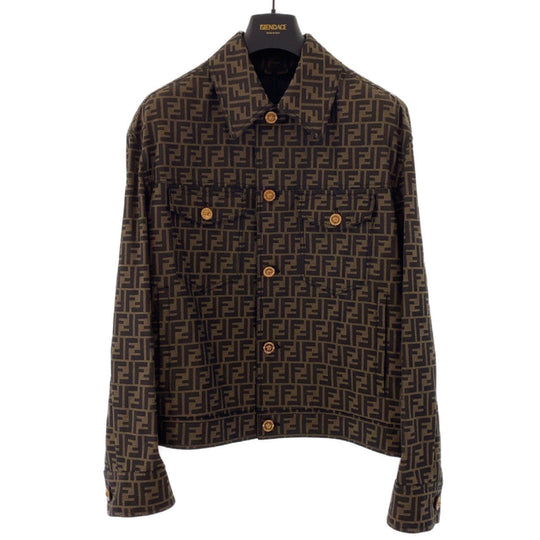 FENDI tailored jacket Polyester, Cotton Brown Zucca Pattern Medusa Jacquard Blazer Jacket FENDACE Fender Zucca Pattern Medusa Fendi Versace collaboration mens 52 Used Authentic