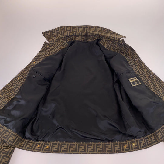 FENDI tailored jacket Polyester, Cotton Brown Zucca Pattern Medusa Jacquard Blazer Jacket FENDACE Fender Zucca Pattern Medusa Fendi Versace collaboration mens 52 Used Authentic