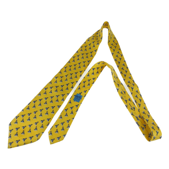 HERMES tie silk yellow Ship's pattern