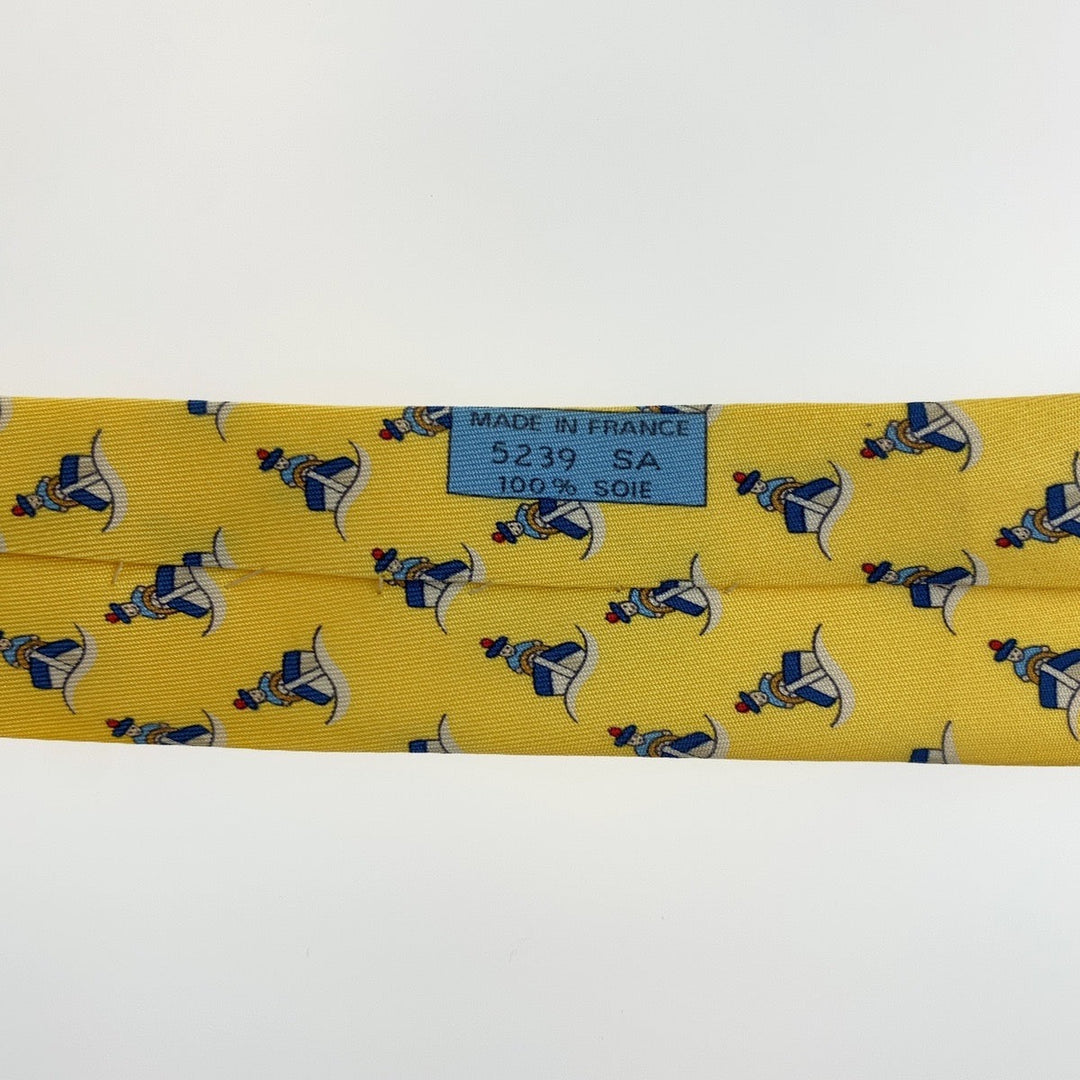 HERMES tie silk yellow Ship's pattern