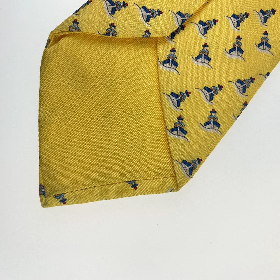 HERMES tie silk yellow Ship's pattern