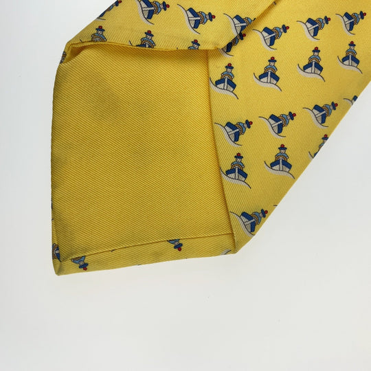HERMES tie silk yellow Ship's pattern