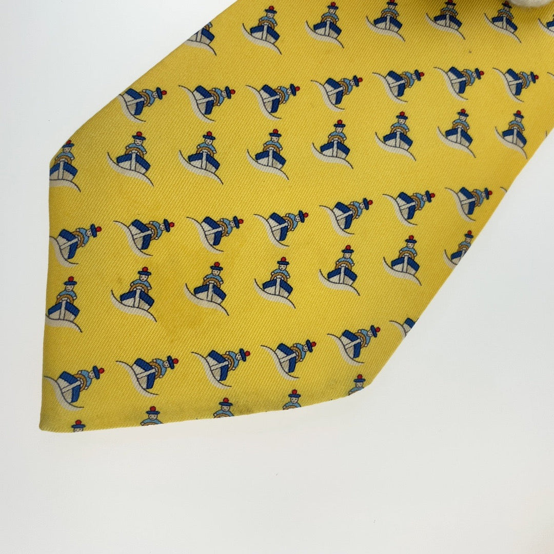 HERMES tie silk yellow Ship's pattern