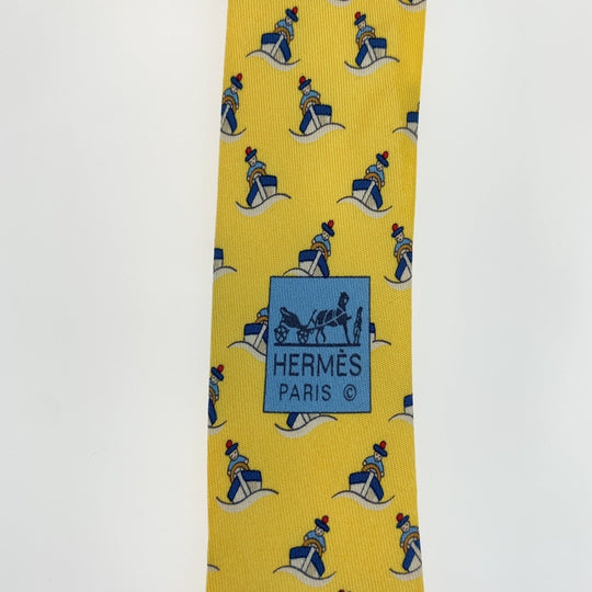 HERMES tie silk yellow Ship's pattern