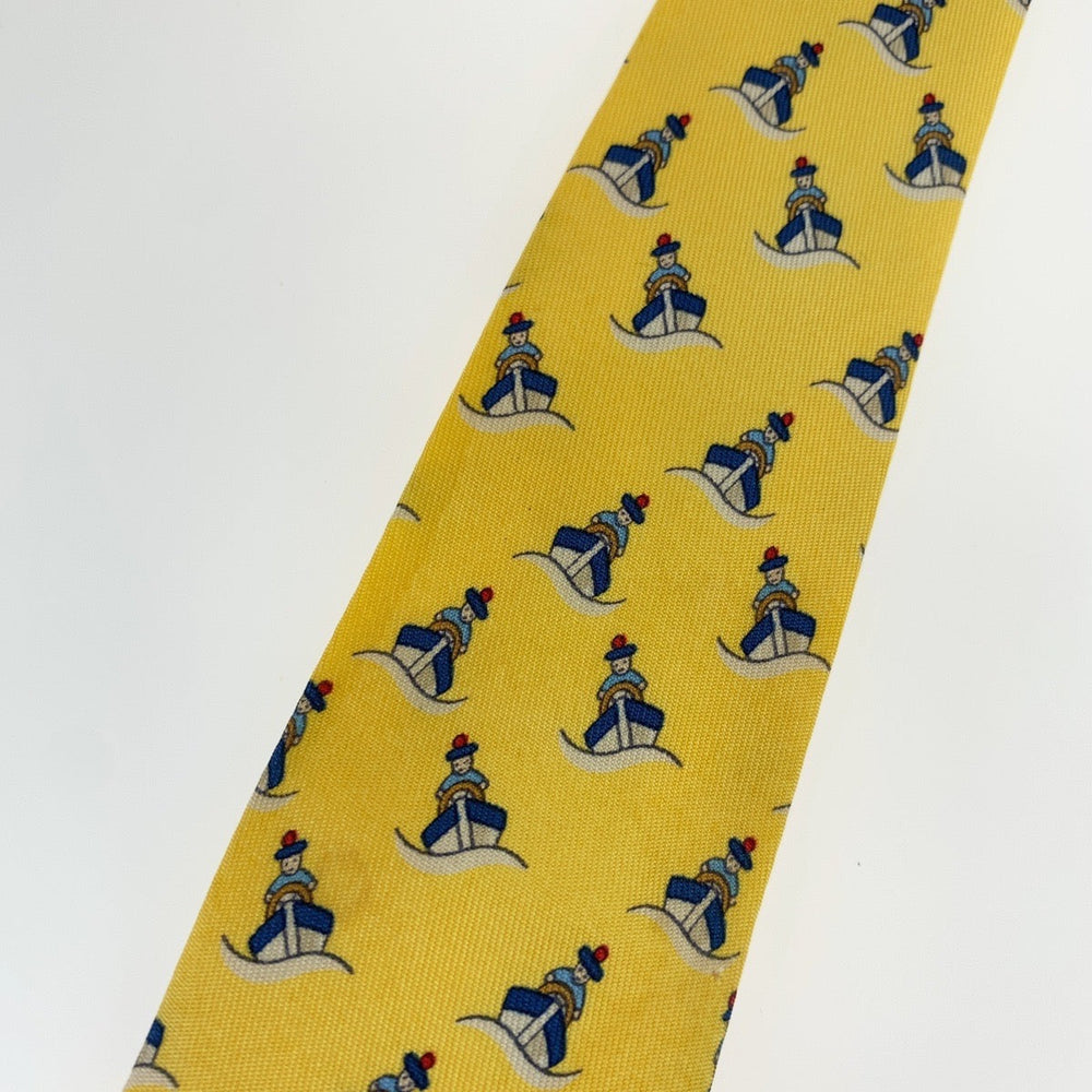 HERMES tie silk yellow Ship's pattern