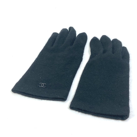 CHANEL Glove silk black CC COCO Mark Women Used Authentic