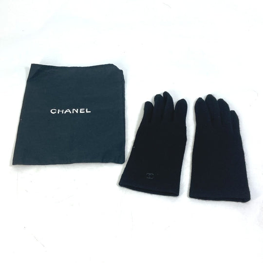 CHANEL Glove silk black CC COCO Mark Women Used Authentic