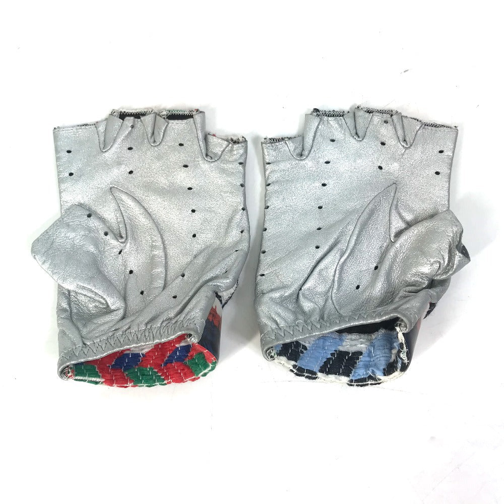 CHANEL Glove leather Silver 16S Gloves CC COCO Mark Women Used Authentic