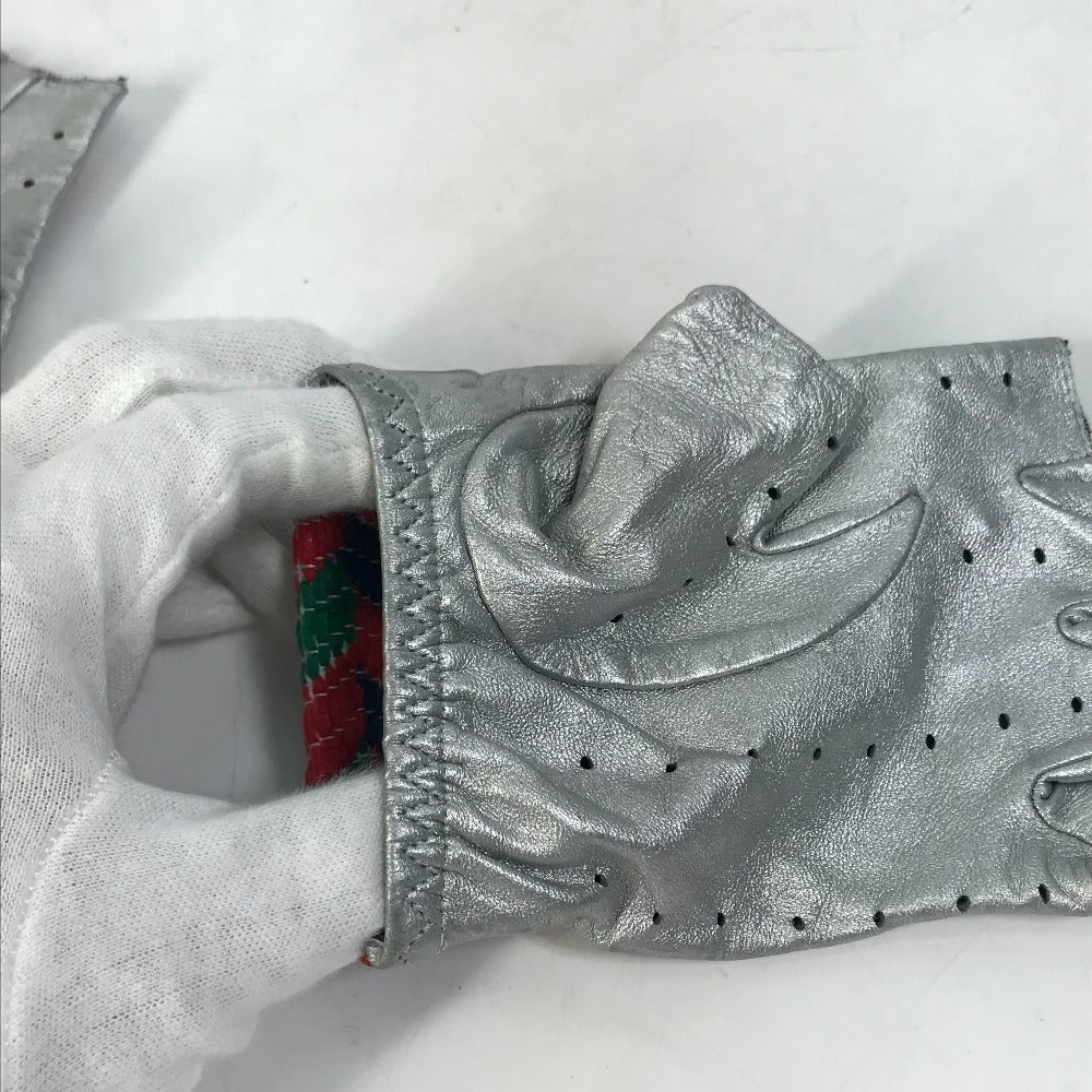 CHANEL Glove leather Silver 16S Gloves CC COCO Mark Women Used Authentic