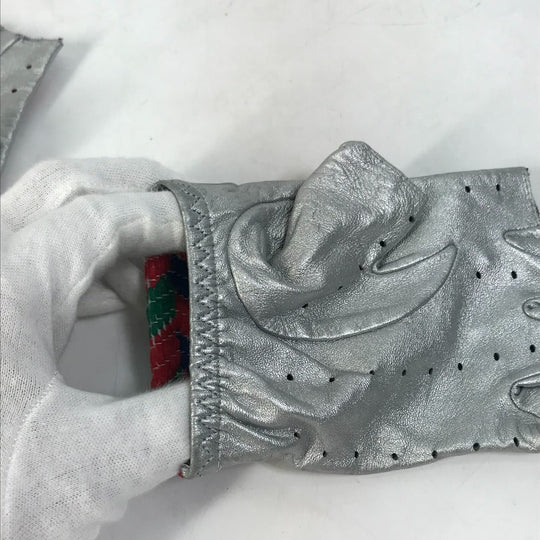 CHANEL Glove leather Silver 16S Gloves CC COCO Mark Women Used Authentic