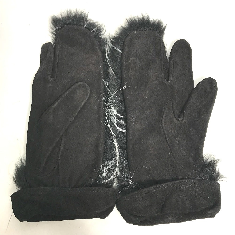 CHANEL gloves suede black Fur CC COCO Mark Women 7.5 Used Authentic