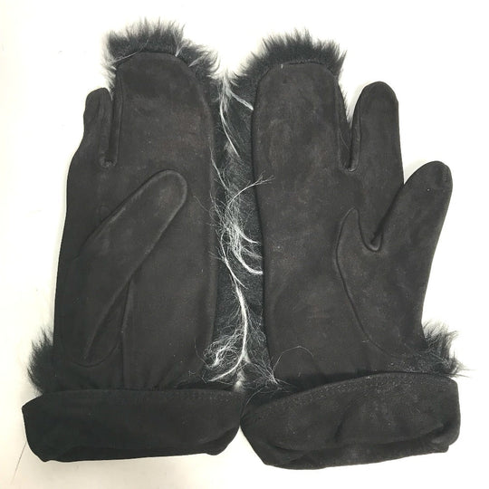 CHANEL gloves suede black Fur CC COCO Mark Women 7.5 Used Authentic