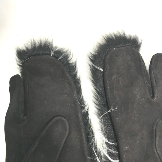 CHANEL gloves suede black Fur CC COCO Mark Women 7.5 Used Authentic