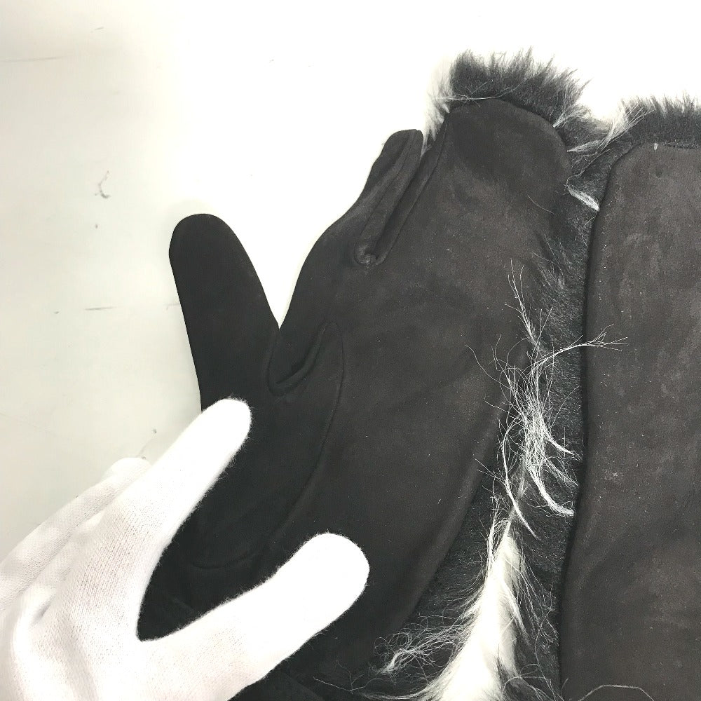 CHANEL gloves suede black Fur CC COCO Mark Women 7.5 Used Authentic