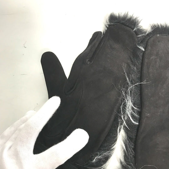 CHANEL gloves suede black Fur CC COCO Mark Women 7.5 Used Authentic
