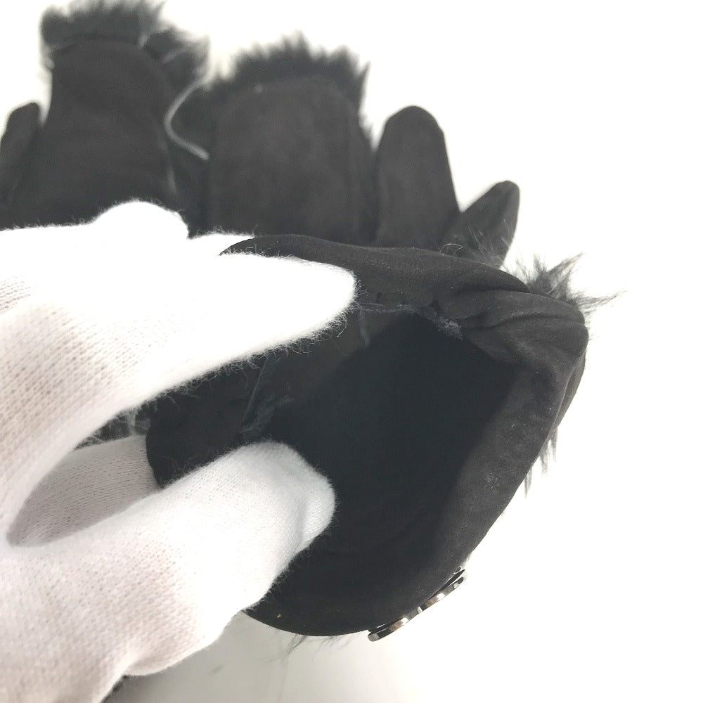 CHANEL gloves suede black Fur CC COCO Mark Women 7.5 Used Authentic