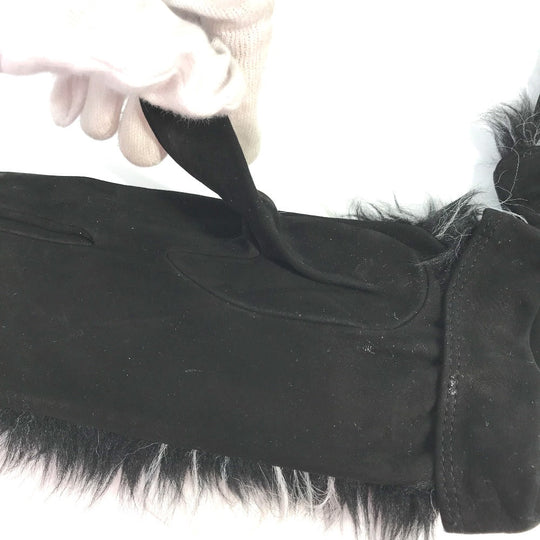 CHANEL Glove Nubuck black mitten type CC COCO Mark Fur Women 7.5 Used Authentic