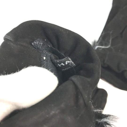 CHANEL Glove Nubuck black mitten type CC COCO Mark Fur Women 7.5 Used Authentic