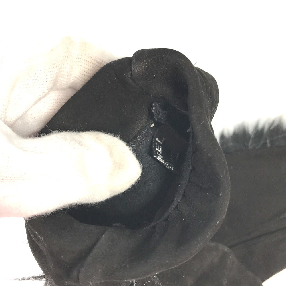 CHANEL Glove Nubuck black mitten type CC COCO Mark Fur Women 7.5 Used Authentic