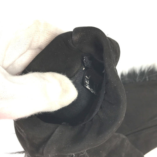 CHANEL Glove Nubuck black mitten type CC COCO Mark Fur Women 7.5 Used Authentic
