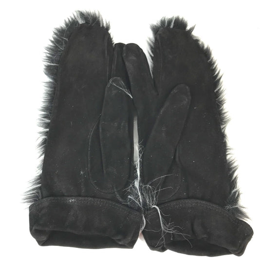CHANEL Glove Nubuck black mitten type CC COCO Mark Fur Women 7.5 Used Authentic