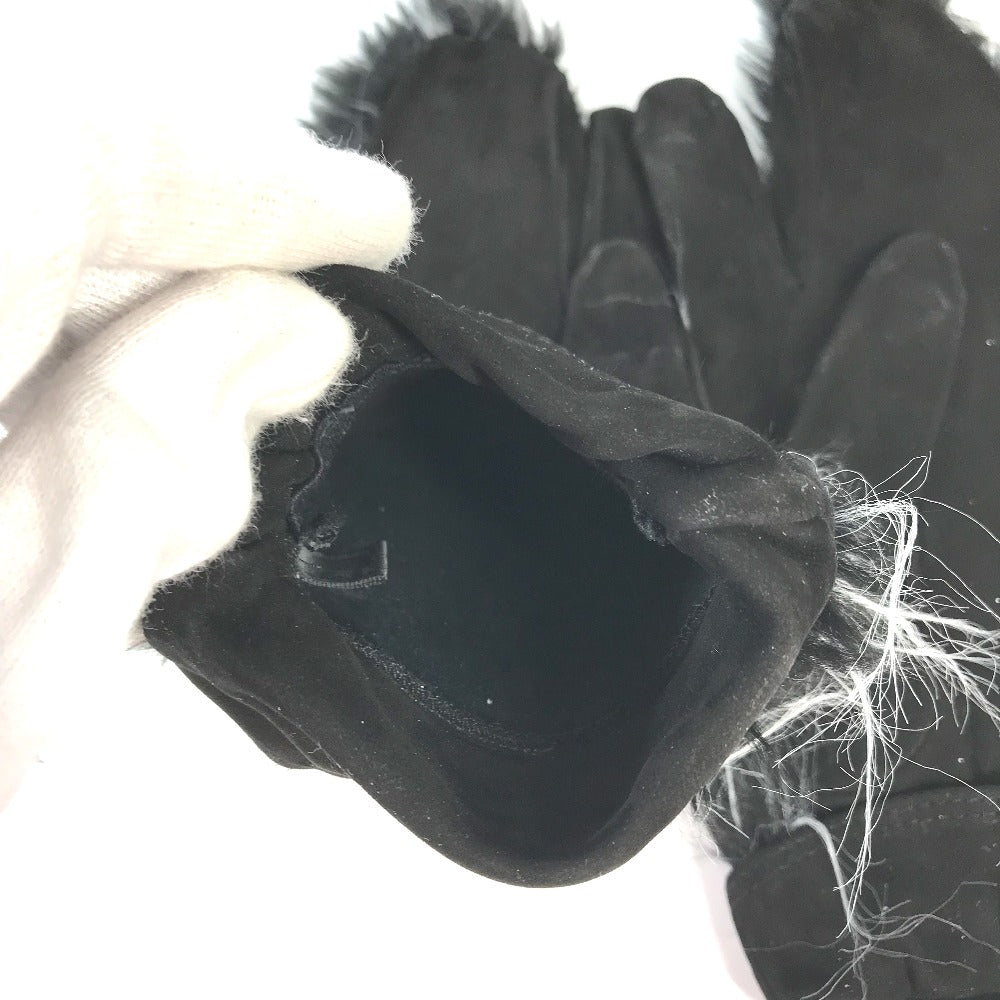 CHANEL Glove Nubuck black mitten type CC COCO Mark Fur Women 7.5 Used Authentic