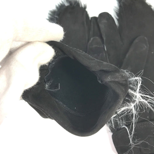 CHANEL Glove Nubuck black mitten type CC COCO Mark Fur Women 7.5 Used Authentic