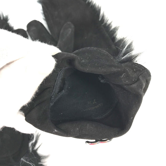 CHANEL Glove Nubuck black mitten type CC COCO Mark Fur Women 7.5 Used Authentic
