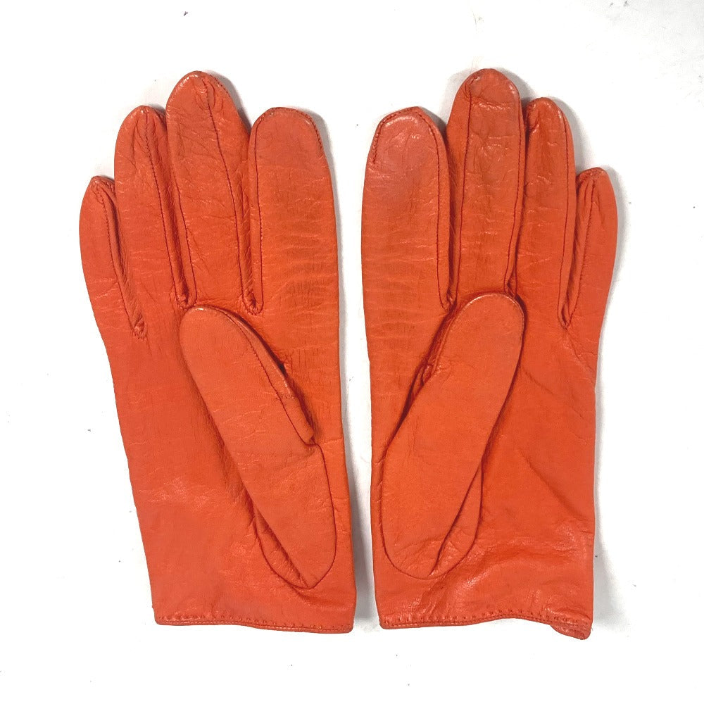 CHANEL gloves leather Orange CC COCO Mark Vintage Turn lock Women 7 Used Authentic