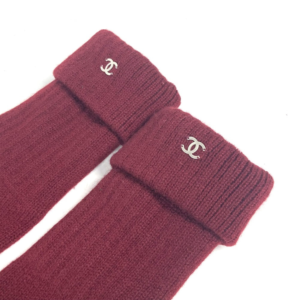 CHANEL gloves cashmere Wine red type CC COCO Mark logo Women Used Authentic