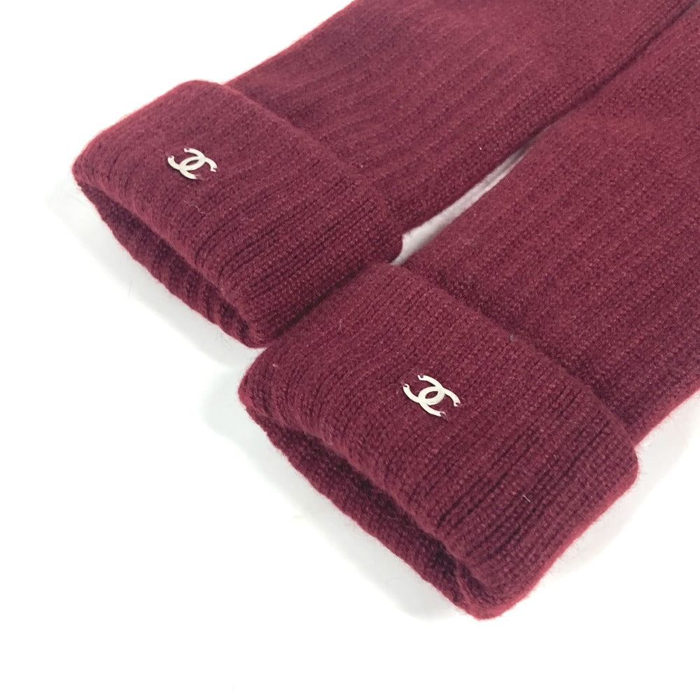 CHANEL gloves cashmere Wine red type CC COCO Mark logo Women Used Authentic