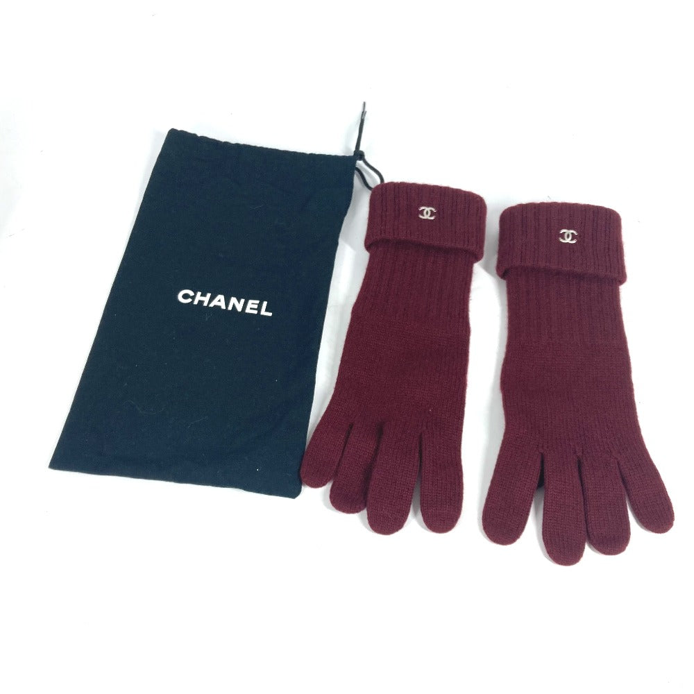 CHANEL gloves cashmere Wine red type CC COCO Mark logo Women Used Authentic