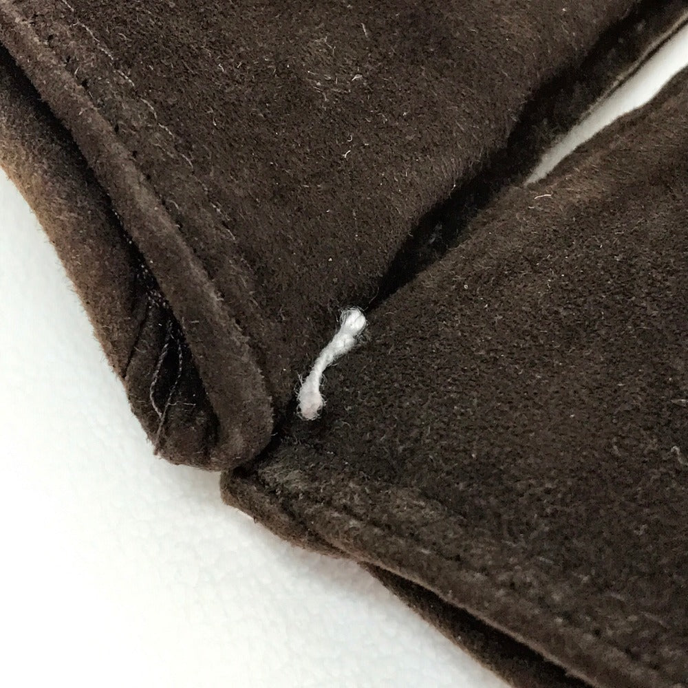 CHANEL Glove Lambskin, Suede, (Inner) Cashmere Dark brown Chocolate bar Leather Gloves Women 7 Used Authentic