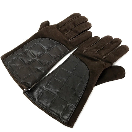 CHANEL Glove Lambskin, Suede, (Inner) Cashmere Dark brown Chocolate bar Leather Gloves Women 7 Used Authentic