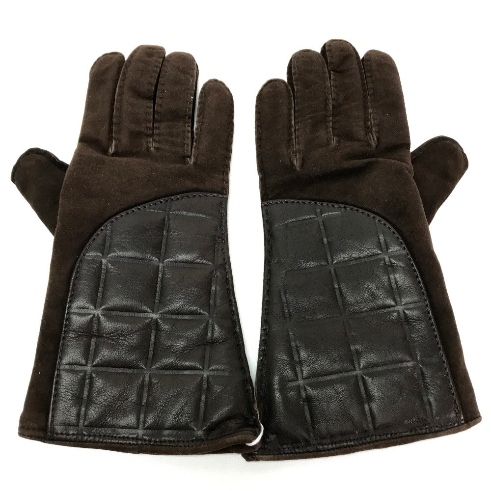 CHANEL Glove Lambskin, Suede, (Inner) Cashmere Dark brown Chocolate bar Leather Gloves Women 7 Used Authentic